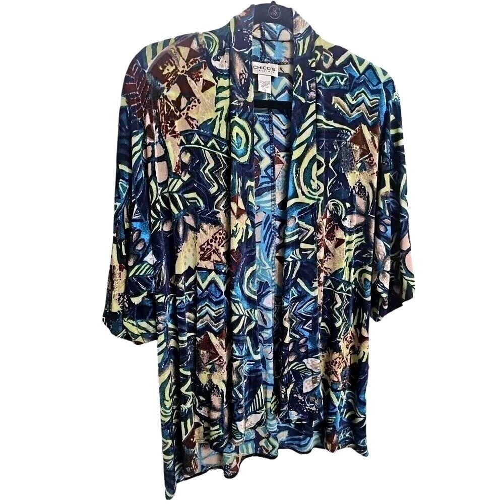 Chicos Kimono Cardigan Top Womens Size 1 US 10 M Floral Open Front Short Sleeve